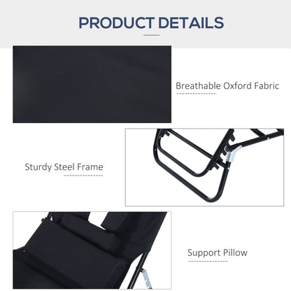 Outdoor Folding Sun Lounger with Face Hole, 4 Level Adjustable Backrest Reclining Garden Lounger