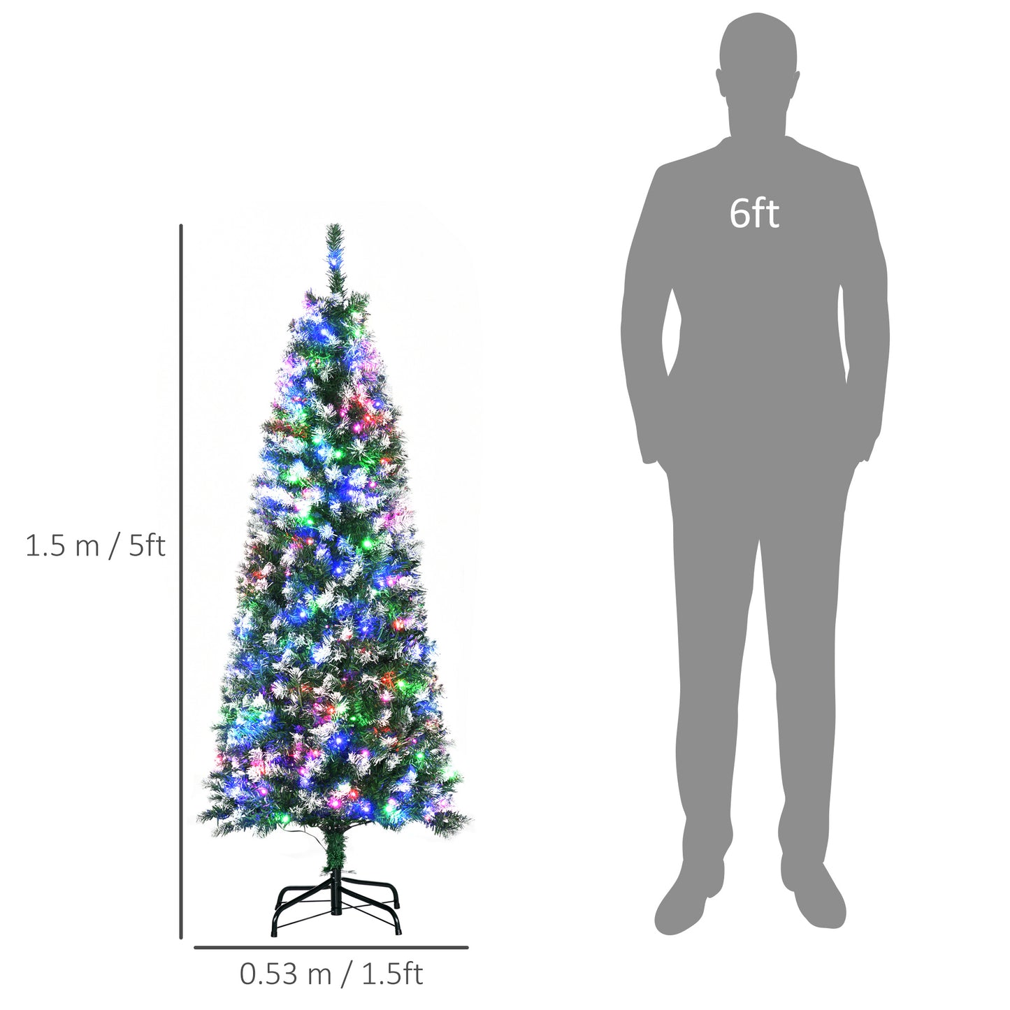 5FT Tall Prelit Pencil Slim Artificial Christmas Tree with Realistic Branches, 250 Colourful LED Lights and 408 Tips