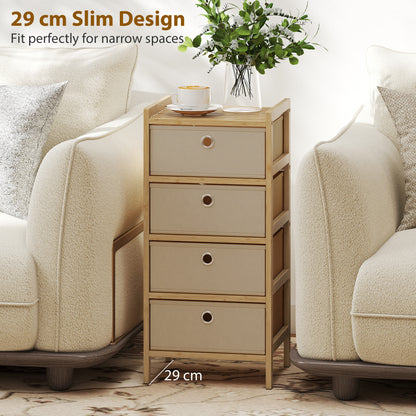 Chest of Drawers, 4 Fabric Drawers Narrow Dresser with Bamboo Frame, Cream White