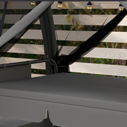 Three-Seater Convertible Swing Chair/Bed, with Curtained Canopy - Grey