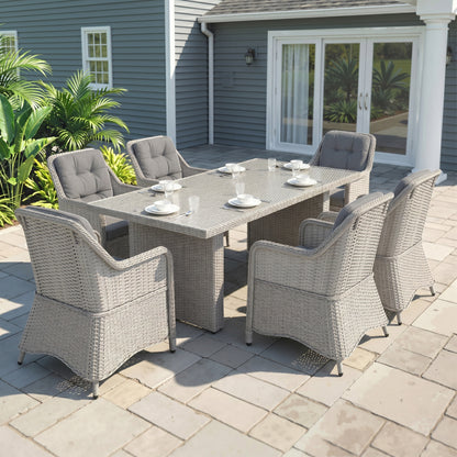 Seven-Piece Rattan Dining Set - Mixed Grey