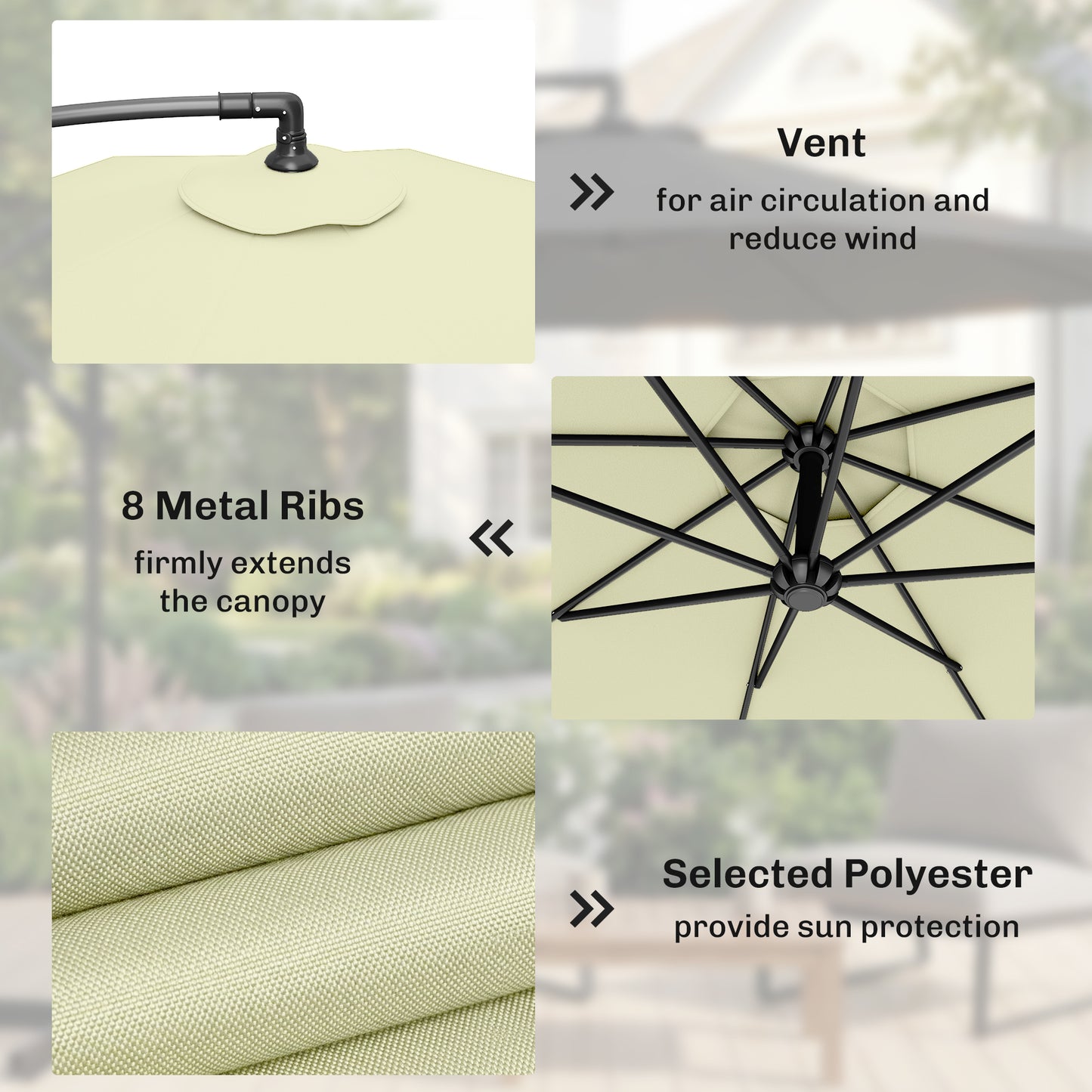 3m Overhanging Cantilever Parasol, with Cross Base - Beige