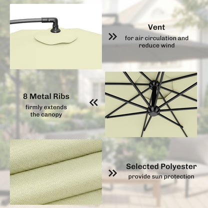 3m Overhanging Cantilever Parasol, with Cross Base - Beige