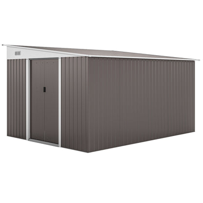 11.3 x 9.2ft Lean to Metal Garden Shed, Waterproof Outdoor Tool & Bike Storage Shed Galvanised with Lockable Double Sliding D