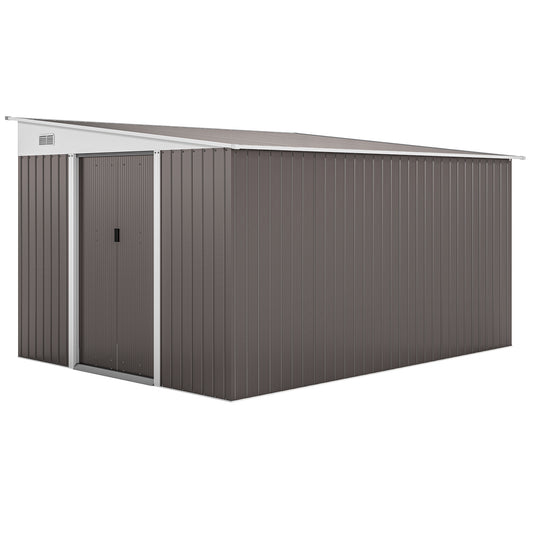 11.3 x 9.2ft Lean to Metal Garden Shed, Waterproof Outdoor Tool & Bike Storage Shed Galvanised with Lockable Double Sliding D