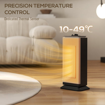 2000W Ceramic Electric Heater with Fan, Oscillation - Black