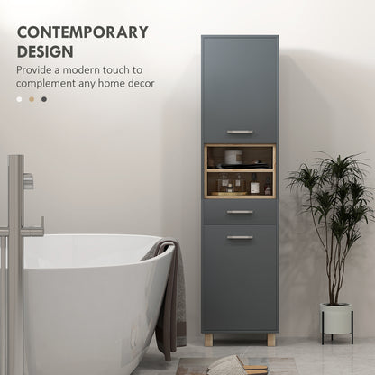 Tall Bathroom Storage Cabinet with MDF Triamine Board and Waterproof Sticker - Matte Grey