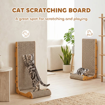 Cat Scratching Board Wall Mounted Cat Scratcher Corrugated 3 Toy Balls 39 x 23.5 x 57.5 cm Brown