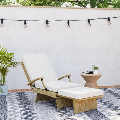 80° Reclining Rattan Lounger - White/Beige