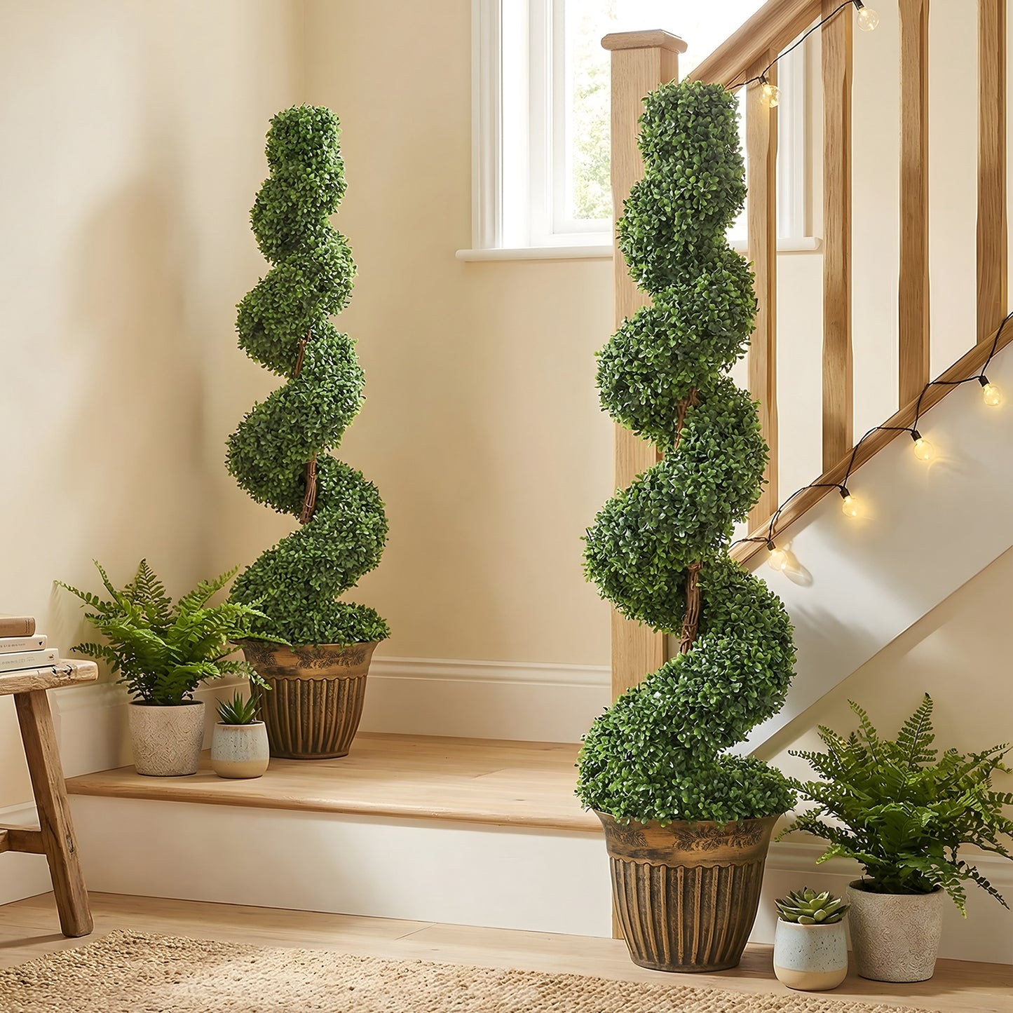 Set of 2 Artificial Plants, Topiary Spiral Boxwood Trees with Pot, for Home Indoor Outdoor Decor, 120cm