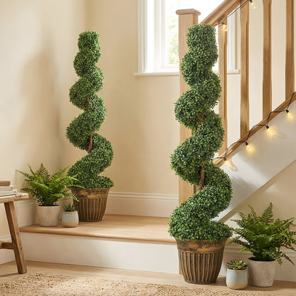 Set of 2 Artificial Plants, Topiary Spiral Boxwood Trees with Pot, for Home Indoor Outdoor Decor, 120cm
