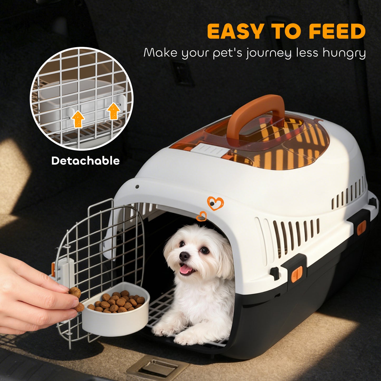 Plastic Pet Carrier Hard Shell Dog Cat Carrier Max 4 KG Steel Door Feed Bowl Secure Lock 49 x 32 x 31 cm