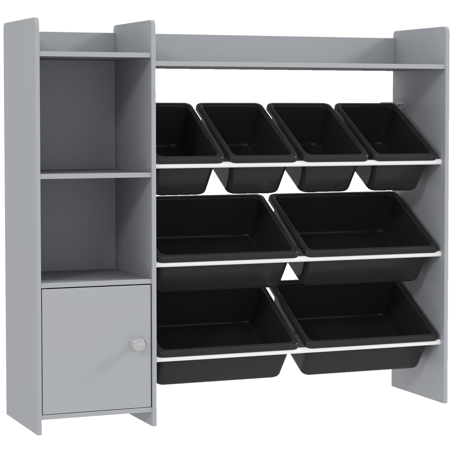 Toy Storage Unit with 8 Removable Bins, Storage Shelves, Cabinet, Grey