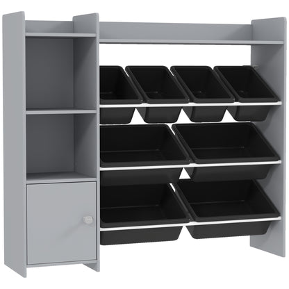 Toy Storage Unit with 8 Removable Bins, Storage Shelves, Cabinet, Grey