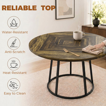 Dining Table Space Saving Kitchen Table Spliced Tabletop Conical Metal Base 120 cm Round Rustic Brown