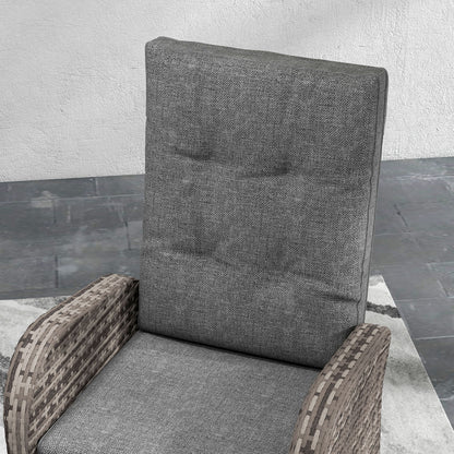 2 Seater Patio Rattan Chaise Lounge Sofa Set with Fabric Cushion, Grey and Brown