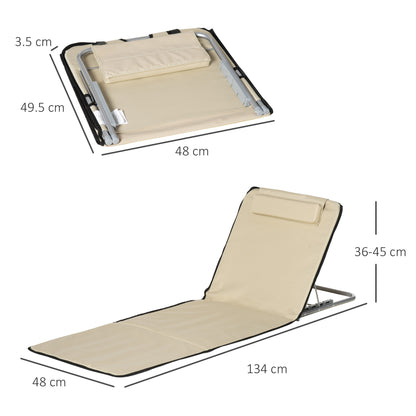 Set of 2 Foldable Garden Beach Chair Mat Lightweight Outdoor Sun Lounger Seats Adjustable Back Metal Frame PE Fabric Head Pil