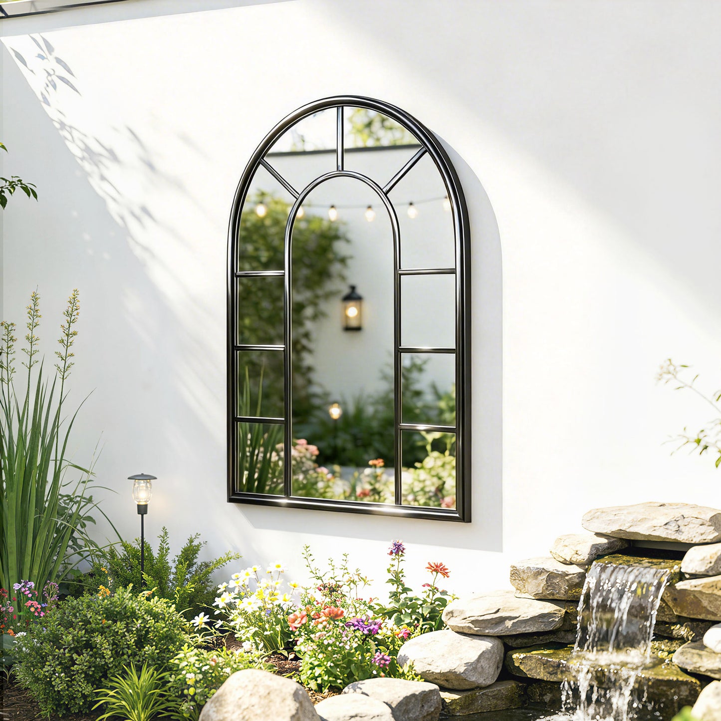 Arched Mirror, Shatterproof Acrylic Windowpane Wall Mounted Mirror with Robust Metal Frame, 71 x 51 cm, Black