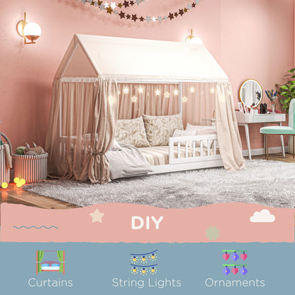 House-Shaped Kids Bed Frame with Guard Rails, Solid Pine Wood Single Bed Frame for Kids Boys and Girls