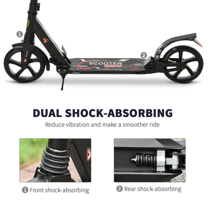 Folding Kick Scooter, Adjustable Ride On Scooter with 200mm Big Wheels and Double Shock Absorption