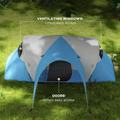 3000mm Waterproof Camping Tent for 7 Man, Family Tent with Porch and Sewn in Groundsheet, Portable with Bag, Blue