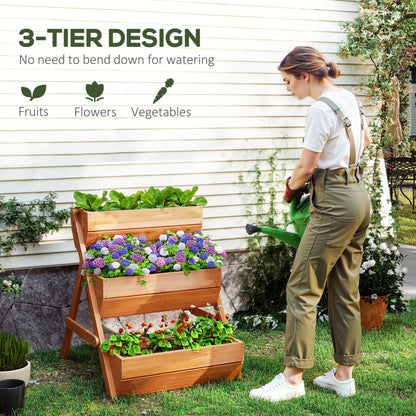3 Tier Raised Garden Bed Wooden Elevated Planter Box Kit, 66L for Flower, Vegetable, Herb, 65x75x78cm, Brown