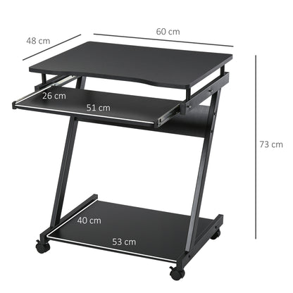 Movable Computer Desk with 4 Moving Wheels and Keyboard Tray Black