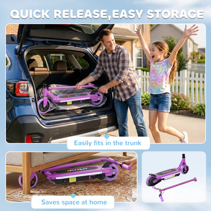 Electric Scooter for Kids 6-14 Years, with Colourful Lights, Purple