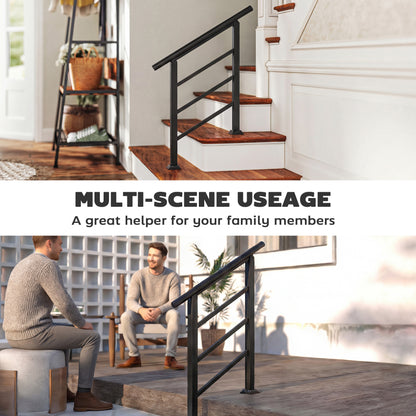 Outdoor Handrail for Stairs, 0°-45° Adjustable Wrought Iron Exterior Handrail, Fit 1 to 3 Steps Stair Railing