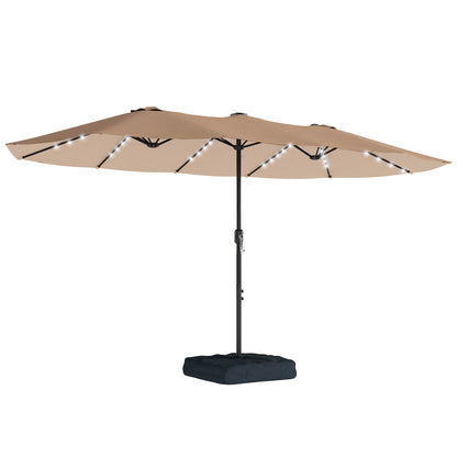 Patio Umbrella Double-Sided Outdoor Umbrella with Solar Lights Base, Khaki