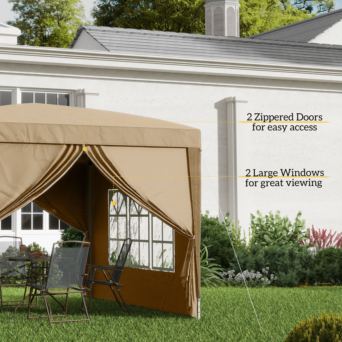 3x3(m) Pop-Up Gazebo, with Curtain Walls and Windows, Khaki