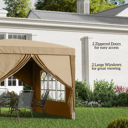 3x3(m) Pop-Up Gazebo, with Curtain Walls and Windows, Khaki