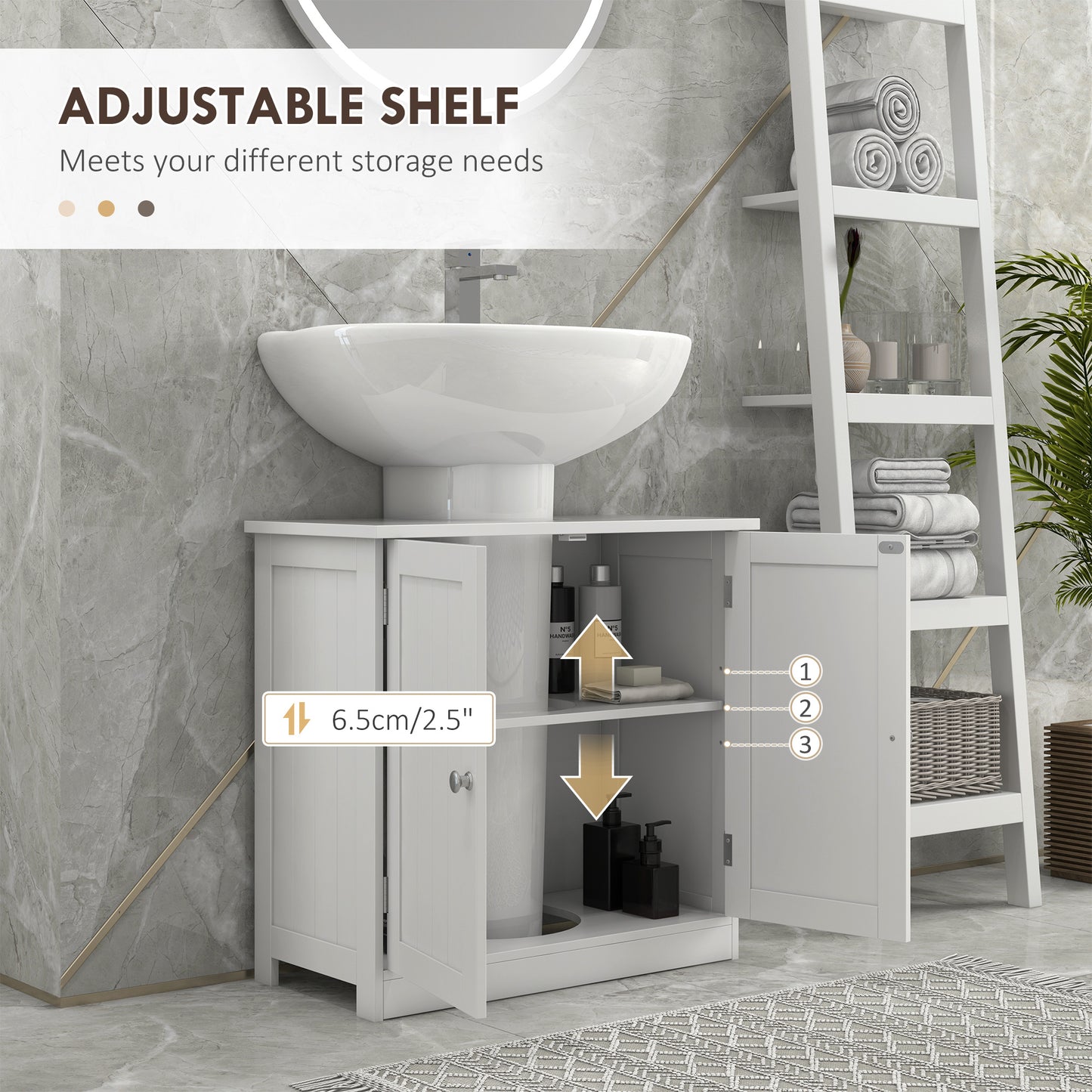 Under Sink Bathroom Storage Cabinet 2 Layers Vanity Unit Wooden - White