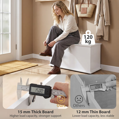 Storage Chest, 102L Blanket Box, Shoe Bench with Safety Hinged Lid, Bed End Bench for Bedroom, 80 x 40 x 45cm, White