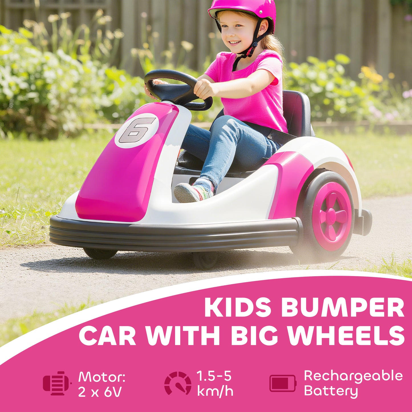 Kids Bumper Car with 360-Degree Rotation, 6V Electric Ride On Car with Music and Horn for 3-8 Years Old, Pink