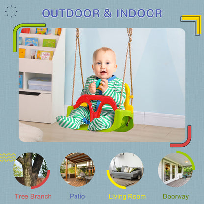 3 in 1 Detachable Kids Swing Seat with Safety Belt, Adjustable Rope for Indoor, Outdoor, Playground, Garden, Green