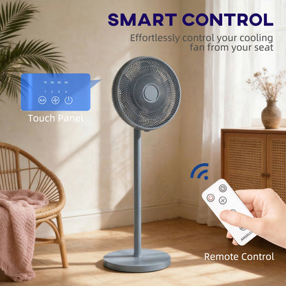 40 cm Standing Fan, Cooling Floor Fan with 80° Oscillating, Adjustable Tilt and Height, 4 Speed, Remote Control, Grey