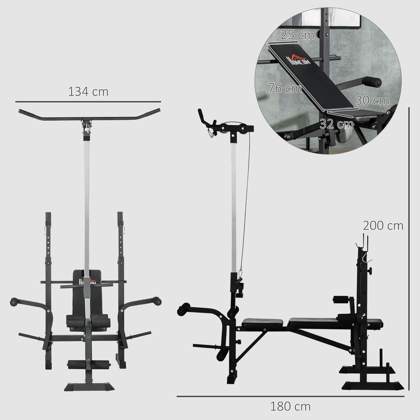Adjustable Weight Bench with Pulley System, Incline Bench Press Set with Squat Rack, Leg Developer
