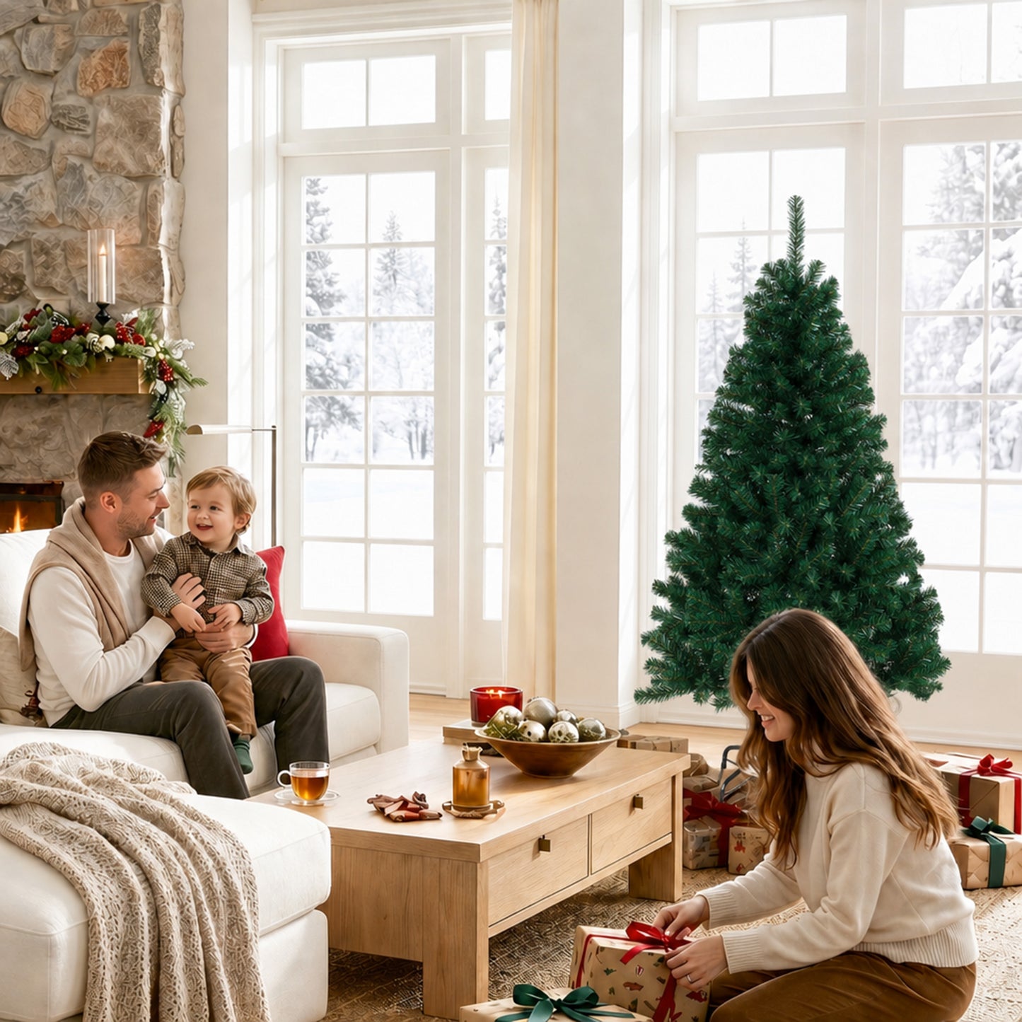5ft Artificial Christmas Tree, Fir Hinged Xmas Tree with 420 Branch Tips, Foldable Steel Stand, Green