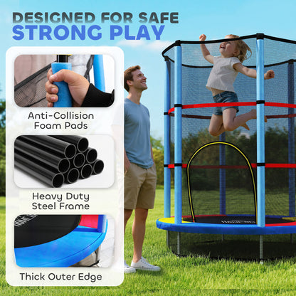 Kids Trampoline, with Enclosure Net, Steel Frame, for Ages 3-6 Years - MultiColoured