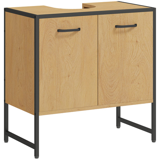 Bathroom Vanity Unit, Under Sink Storage Cabinet with Soft-Close Doors for Basin without or with Pedestal, Natural