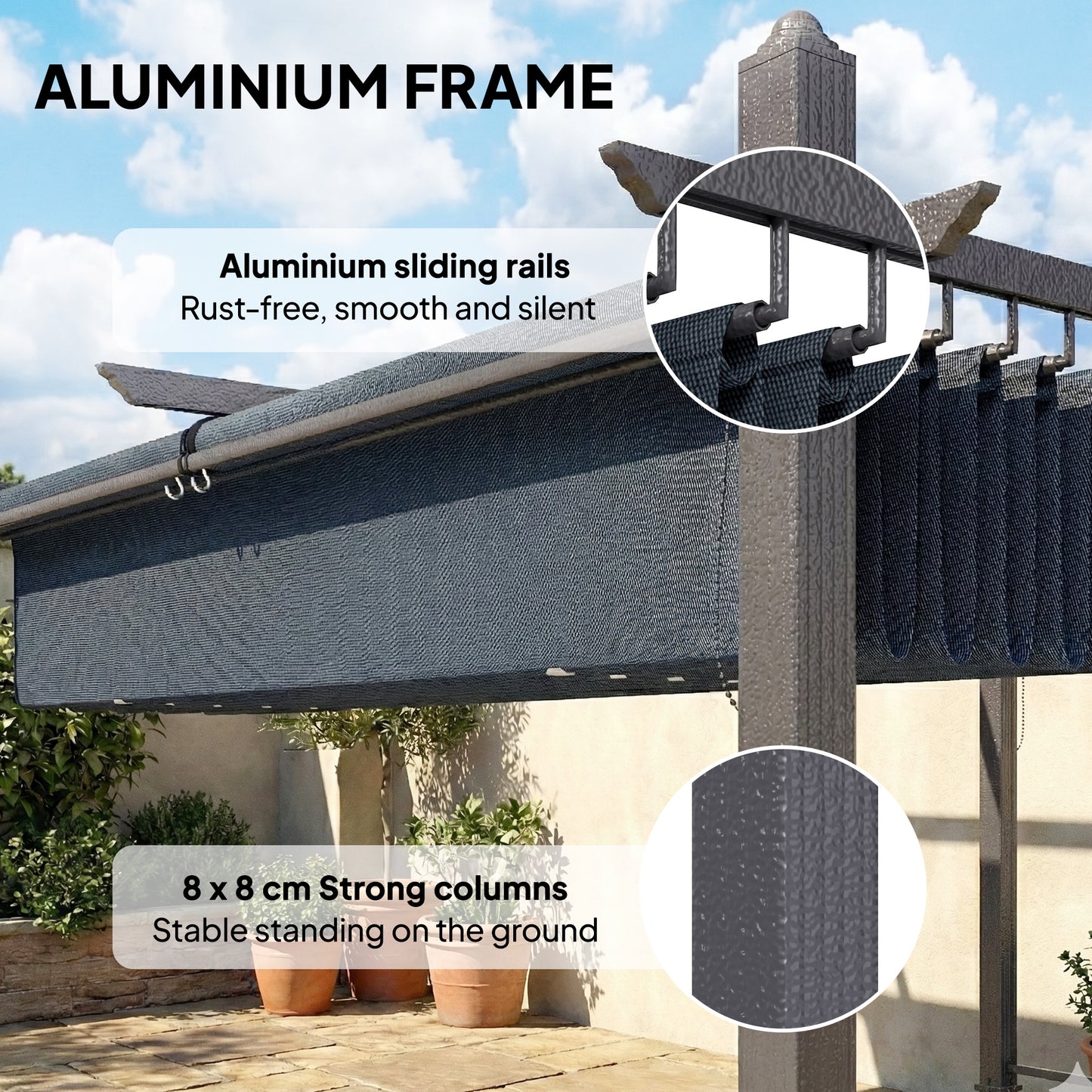 4 x 3 m Garden Pergola with Retractable Roof Canopy and Roll-Up Sides, Outdoor Gazebo Pergola Kit, Dark Grey