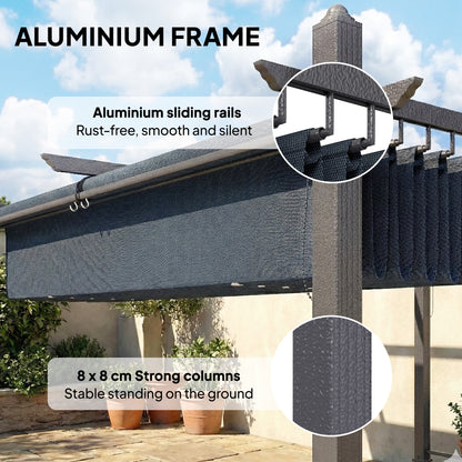 4 x 3 m Garden Pergola with Retractable Roof Canopy and Roll-Up Sides, Outdoor Gazebo Pergola Kit, Dark Grey
