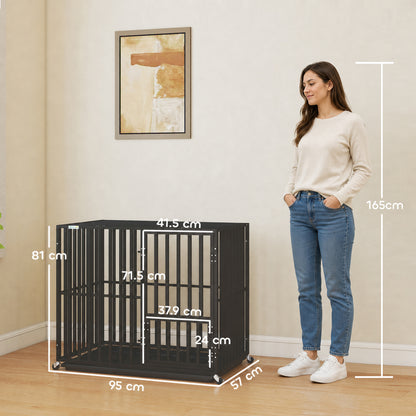 Heavy Duty Dog Crate, Dog Cage with Wheels for Small Medium Breeds, Metal Pet Kennel with Removable Tray