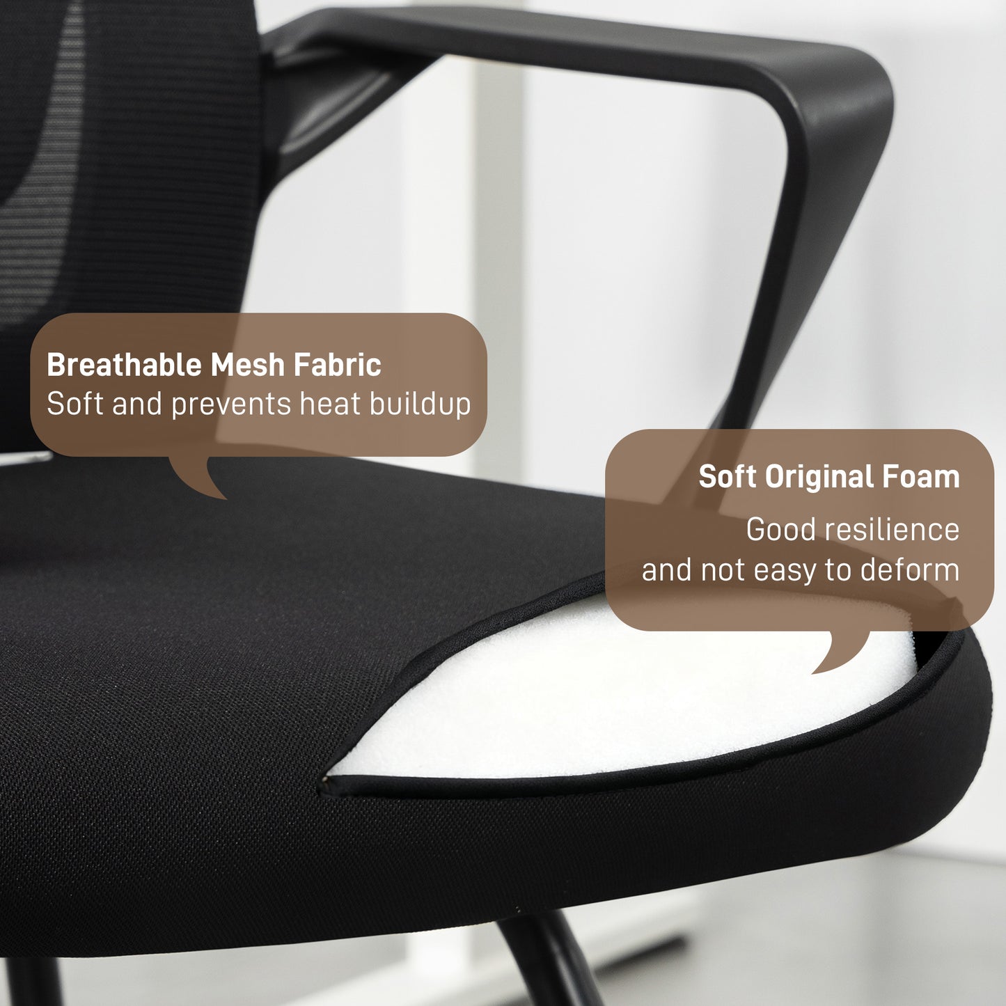 Desk Chair No Wheels, Office Chair with Mesh Back, Lumbar Support, Metal Base for Waiting Room, Conference Room, Black