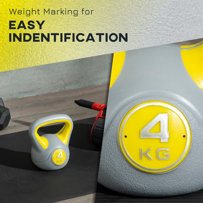Kettlebell, 4kg Kettle Bells with Handle for Home Gym Weight Lifting and Strength Training, Yellow and Grey
