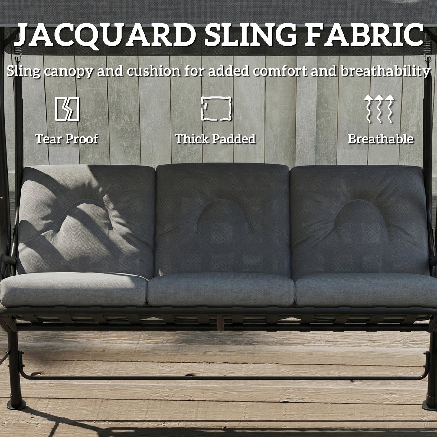 3-Seater Garden Swing Seat, Outdoor Swing Chair with Adjustable Waterproof Canopy, Light Grey