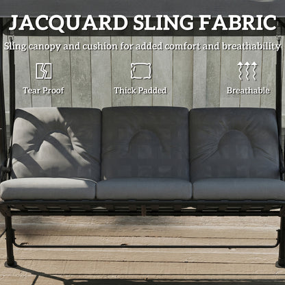 3-Seater Garden Swing Seat, Outdoor Swing Chair with Adjustable Waterproof Canopy, Light Grey