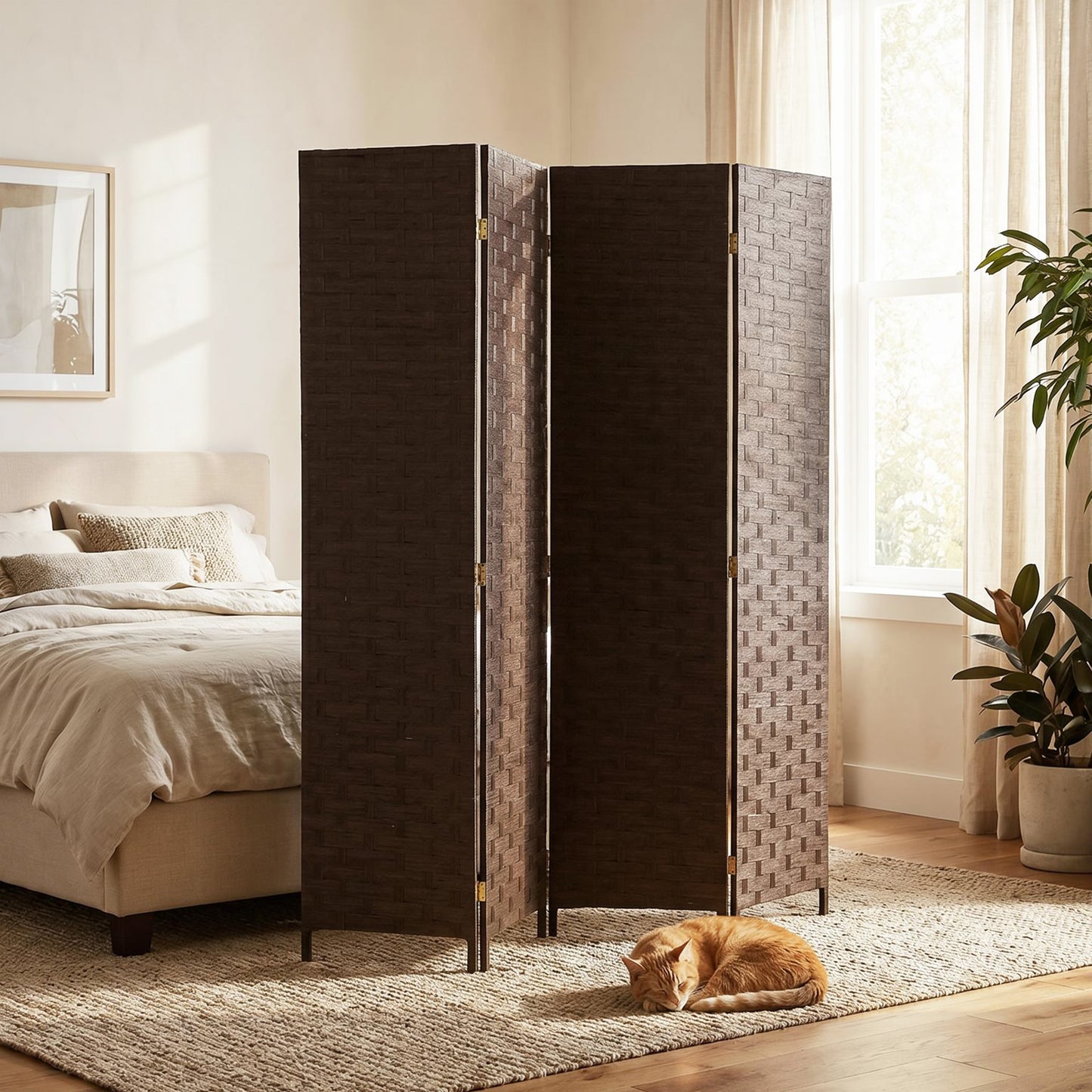 Wave Fibre Freestanding Folding Privacy Screen Panels, Room Divider, Dark Brown