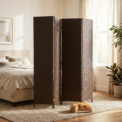 Wave Fibre Freestanding Folding Privacy Screen Panels, Room Divider, Dark Brown